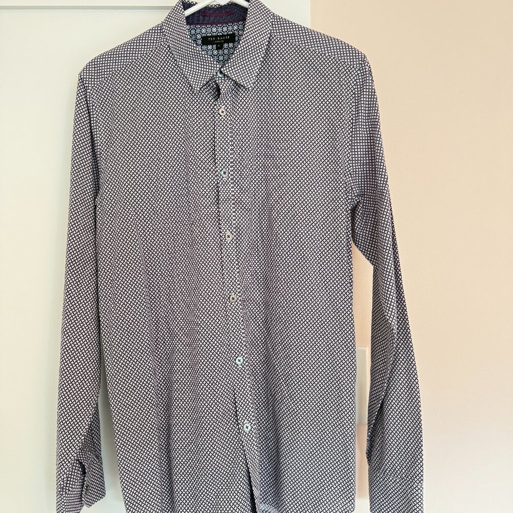 Ted Baker London Men's Shirt Size 4 Burgundy White